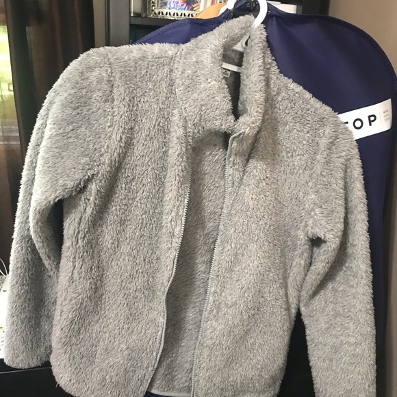 Grey Fuzzy Zipper up Sweater - Picture 8 of 9